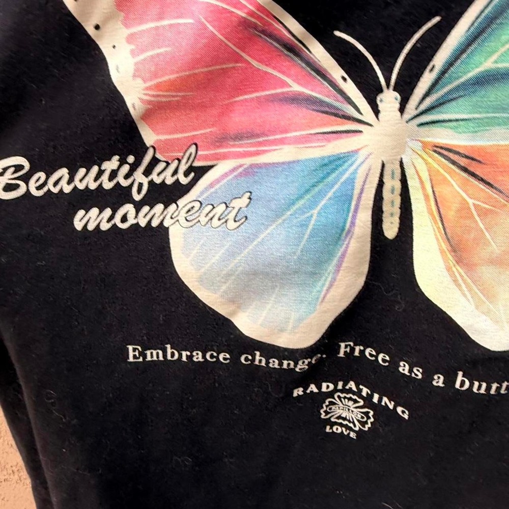 Black butterfly graphic tee with positive message - Picture 3 of 7